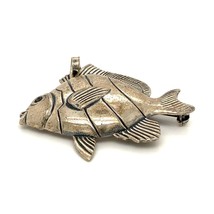 Vintage Signed Sterling Jewelart Carved 3D Figure Aquatic Fish Brooch Pendant - £34.79 GBP