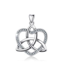 new 925 Sterling Silver Celtics Knot Love Heart Pendant AAA CZ Charm Necklace Wo - £21.75 GBP