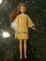 VINTAGE SKIPPER Brown Hair Straight Leg 1963 Mattel Doll 9&quot; Buckskin Dress Beads - £27.92 GBP