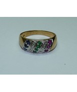 Vintage Marked 8K Yellow Gold Ring Blue Sapphires Emeralds &amp; Rubies 3.0 ... - $184.00