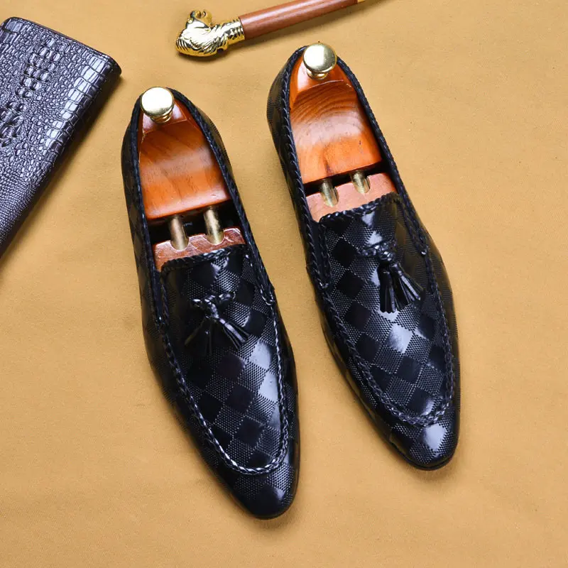 Mens Formal Shoes Genuine Leather Tassel Loafers Men Black Dress Shoes W... - $146.48