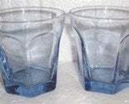 Vintage (2) Short Anchor Hocking Pressed Light Blue Color Hexagon Shape Glass Tu - $25.99