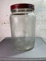 Large OLD JUDGE COFFEE Embossed Glass Jar w/ Lid Trademark Owl Diamond D... - $82.23
