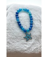 Charm Bracelet, starfish charm, blue beads, synthetic agate - £10.55 GBP