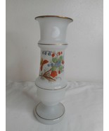 Vintage blown glass Handpainted  White Opaline Floral Vase - $39.98