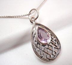 Small Celtic Purple Amethyst Necklace 925 Sterling Silver Corona Sun Jewelry - £20.13 GBP