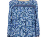 Gap Blue White  Floral Blouse Sz Medium Loose Sleeves Criss Cross Insets - $24.73
