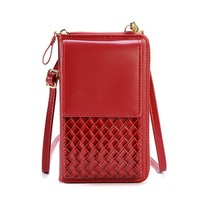 Woven Pattern Crossbody Phone Bag For Women Pu Leather Small Female Shoulder Pur - £19.93 GBP