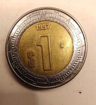 Mexico 1997 One 1 Peso Bi-Metallic Mexican Coin   - $4.00