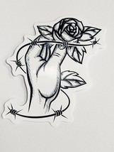 Black and White Hand Holding Rose with String of Barbwire Sticker Decal Awesome - £1.81 GBP