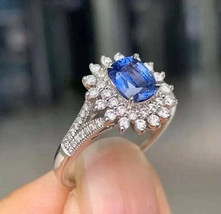 2.80Ct Cushion Cut Simulated Sapphire Women&#39;s  Ring Gold Plated  925 Silver - £94.95 GBP