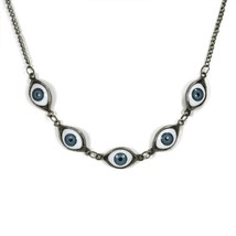 Eyeball Charm Necklace Bizarre Blue Evil Eye Pendant Bronze Tone Metal Chain - £7.81 GBP