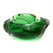 Vintage Green Art Glass Folded Edge Free Form Bowl Bullicante Control Bu... - $53.82 CAD
