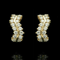14k Yellow Gold Over S-shape Cluster Huggies Earrings 1.00Ct Round VVS1 Diamond - £78.15 GBP