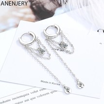 Elegant Silver Color Long Tassel Hoop Earrings For Women Handmade Cubic Zircon W - £8.45 GBP