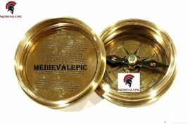 Medieval Epic 2&#39;&#39; Brass Antique Vintage Marine Poem Pocket Compass With Case - £28.74 GBP