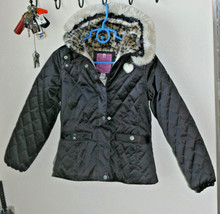 LONDON FOG Girls Faux Fur Lined Insulated Puffer Winter Hooded Jacket Coat 10/12 - $37.62