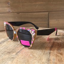 Betsey Johnson large cat eye Studded Gem sunglasses leopard and floral print - £22.42 GBP