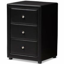 Bowery Hill 3 Drawer Faux Leather Nightstand in Black - £182.79 GBP