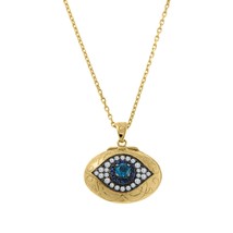 14K Yellow Gold Plated Multigemstone Evileye Locket Pendant Chain Mother&#39;s Day - $98.22