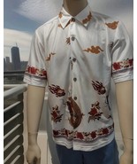 Vintage 90&#39;s Anchor Blue Mens Dragon Print Short Sleeve Button Down Shirt - $836.24 MXN