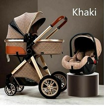Luxury 3in1 Khaki  Folding Reclining Baby Stroller Carriage Seat Set Age 0-6 - £285.80 GBP