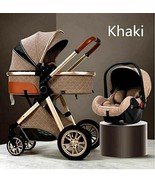 Luxury 3in1 Khaki  Folding Reclining Baby Stroller Carriage Seat Set Age... - £280.37 GBP