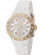 NEW L By Elle LE50012P03 Womens Analog Watch White Plastic Stones Gold Bezel - £14.99 GBP