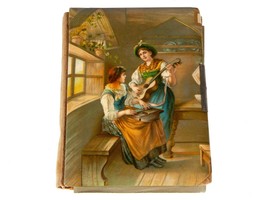Antique Vintage Celluloid Photo Album-Two Maidens Playing Instruments - £29.82 GBP