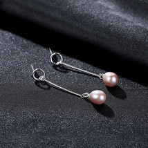 Pearl Earrings Women's Simple Ear S925 Sterling Silver Eardrops Long Earrings - £22.86 GBP