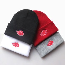 Anime Naruto Akatsuki Red Cloud Embroidery Beanie winter knit hat Comfort Unisex - £14.99 GBP