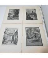 European Cities Woodcut Prints Tear Sheets Rivers Forest Antique Set of 4 - $15.15