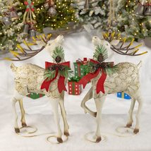 Zaer Ltd. Set of 2 Iron Reindeer with Pinecone Bow (Set of 2 31.5&quot; Tall Reindeer - £289.24 GBP+