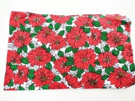 Vintage Heavy Cotton Christmas Poinsettia Tablecloth 64 X 54 Rectangular Holiday - £17.40 GBP