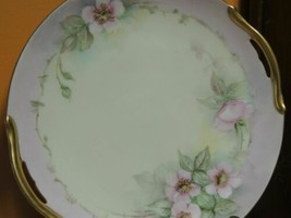 Hand Painted 9.5&quot; Plate Handles Gold Flowers Floral signed North dogwood... - $17.99