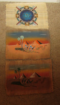 3) Three Hand Painted Papyrus Paintings By Mohamend Khedr - £67.59 GBP