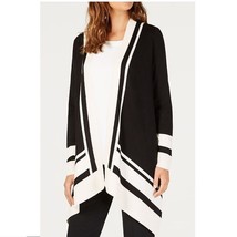 Anne Klein Women XL Black White Striped Off White Open Front Sweater NWT AV86 - £43.21 GBP