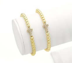 CZ Gold Cross Hematite Beads Bracelet, Sku#EF225 - £6.27 GBP