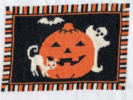 Vintage Halloween Decor Hanging - Stitched Orange/Black Pumpkin/Cat/Bat/Ghost - £14.91 GBP