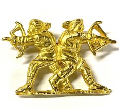 Vintage Goldtone Brooch /Pendant, 2 Japanese Soldiers - £6.05 GBP