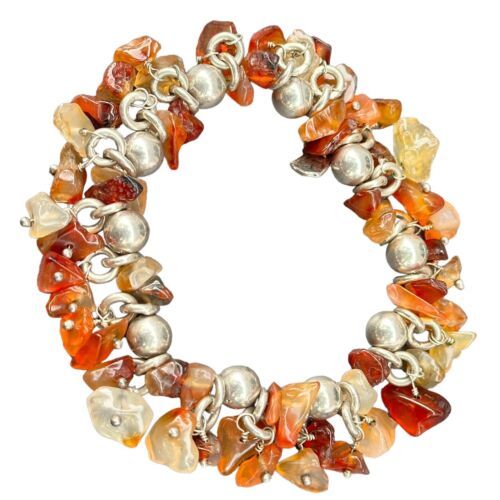 Silpada Stretch Bracelet B0989 Sterling Silver and Carnelian Chip Cha Cha Style - $154.00