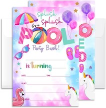 Pool Party Birthday Invitation Cards with Envelopes Pack of 20 4&quot; X 6&quot; Party Inv - £11.46 GBP