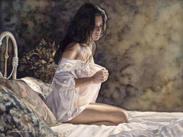 Second Thoughts by Steve Hanks Sexy Nude Girl  On Bed Fine Art Print 18x24  - £38.15 GBP