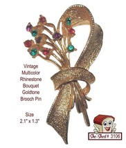 Vintage Pin Rhinestone Multicolor Bouquet Goldtone Brooch Pin - £11.92 GBP