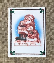 Vintage Single Berry Christmas Card Santa Claus Teddy Bear Bearing Gifts - £3.10 GBP
