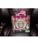 MudPie Initial &quot;I&quot; Feeding Set Pink  &amp; Green 5-Pc Sippy Cup Bowl Spoon F... - $35.17 CAD