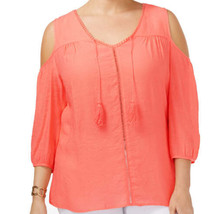 NY Collection Womens Plus Size Cold-Shoulder Peasant Top Color Orange Size 3X - £26.64 GBP