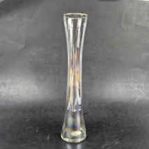 Vintage Flolrentine Irridescent Fluted Clear Glass 10&quot; Bud Vase - Mexico - £21.53 GBP