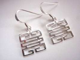 Chinese Style Square Dangle Earrings 925 Sterling Silver Corona Sun Jewelry - £28.49 GBP