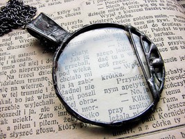 Unique transparent Magnifier Glass  pendant huge cabochon stylized to old fashio - $45.00